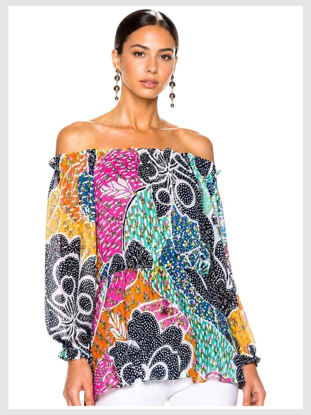 Diane von Furstenberg Camila Flower Power Silk Off Shoulder Floral Blouse 8